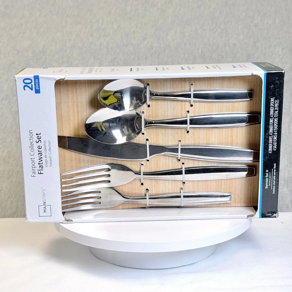 Mainstays Fairport Collection Flatware Set 20 Piece Stainless Steel Service for4